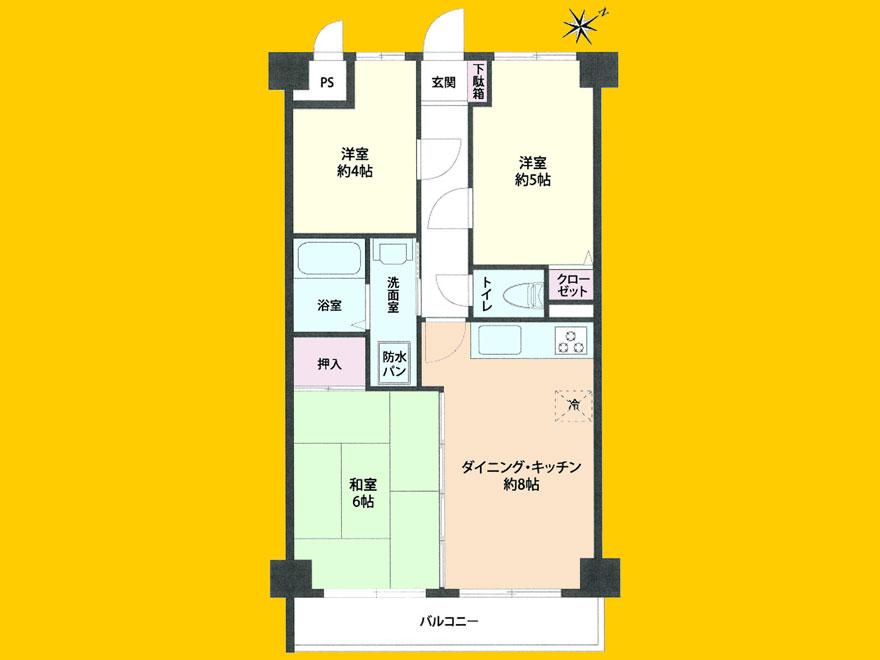 Floor plan. 3DK, Price 16,900,000 yen, Occupied area 52.25 sq m , Balcony area 5.75 sq m