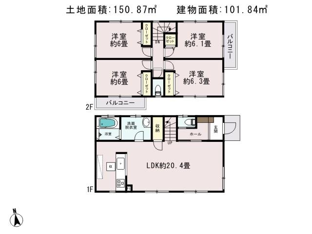 Floor plan. (1 Building), Price 47,800,000 yen, 4LDK, Land area 150.87 sq m , Building area 101.84 sq m