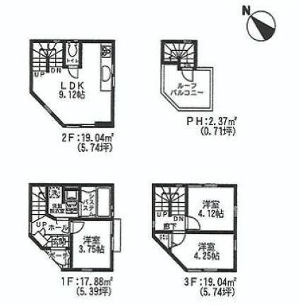 Floor plan. (6 Building), Price 29,800,000 yen, 3LDK, Land area 46.47 sq m , Building area 58.33 sq m