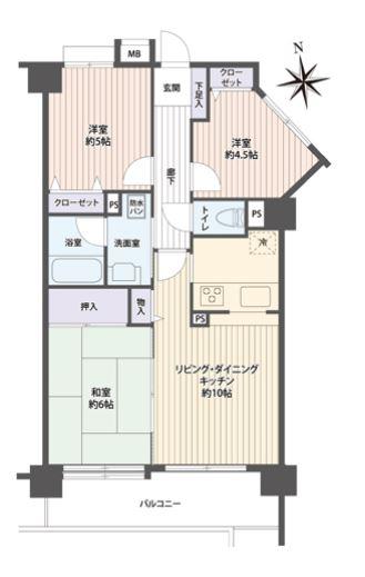 Floor plan. 3LDK, Price 24,980,000 yen, Occupied area 59.31 sq m , Balcony area 8.31 sq m per yang ・ Ventilation is good south-facing dwelling unit