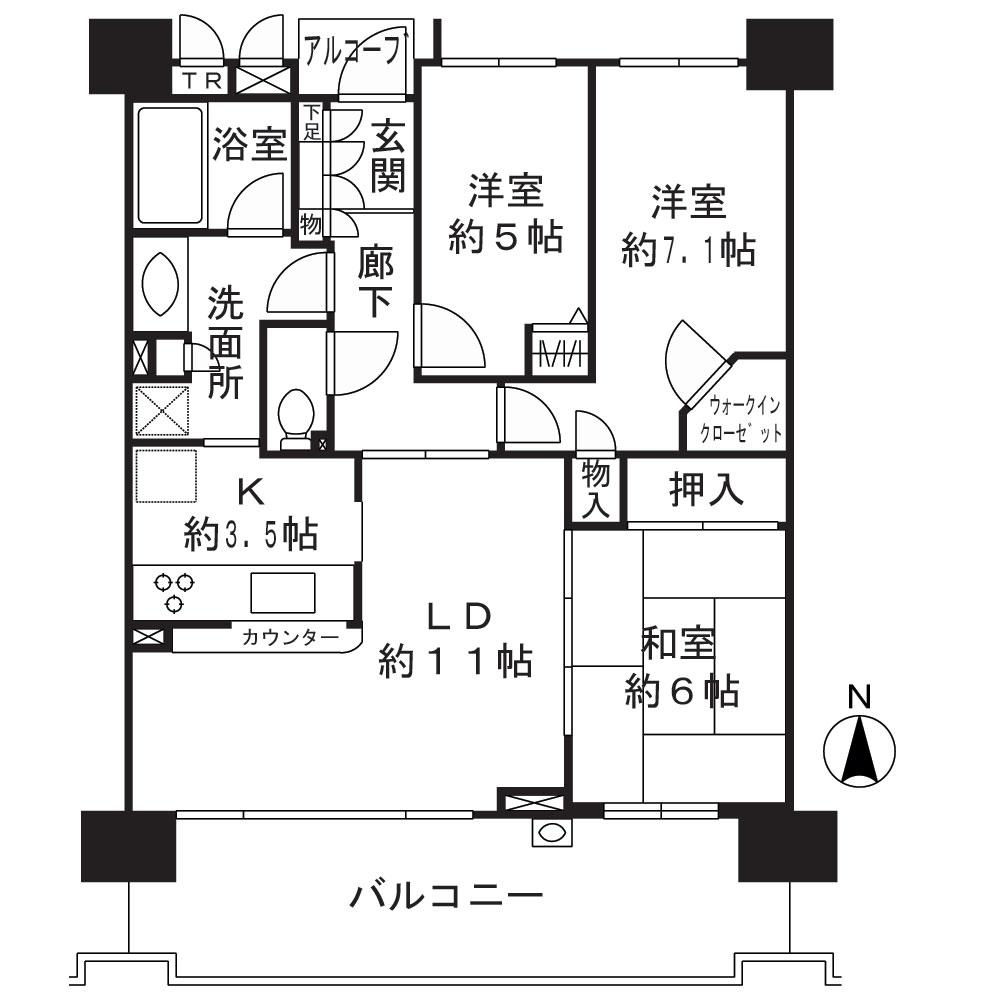 Floor plan. 3LDK, Price 31,800,000 yen, Occupied area 75.26 sq m , Balcony area 16.05 sq m wide balcony charm