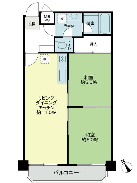 Floor plan. 2LDK, Price 12.9 million yen, Occupied area 49.34 sq m , Balcony area 4.92 sq m