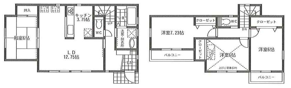 Floor plan. Price 33,960,000 yen, 4LDK, Land area 125.56 sq m , Building area 100.19 sq m
