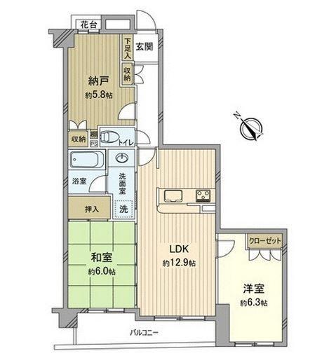 Floor plan. 2LDK+S, Price 19,990,000 yen, Occupied area 67.57 sq m , Balcony area 7.51 sq m