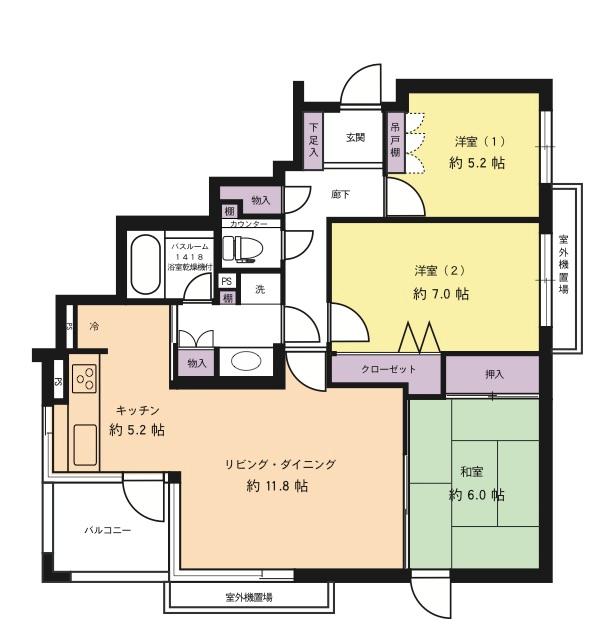 Floor plan. 3LDK, Price 24,300,000 yen, Occupied area 77.71 sq m , Balcony area 5 sq m 3LDK