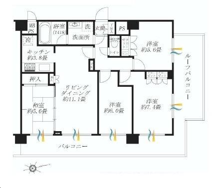Floor plan. 4LDK, Price 31,800,000 yen, Footprint 85.6 sq m , Balcony area 17.55 sq m