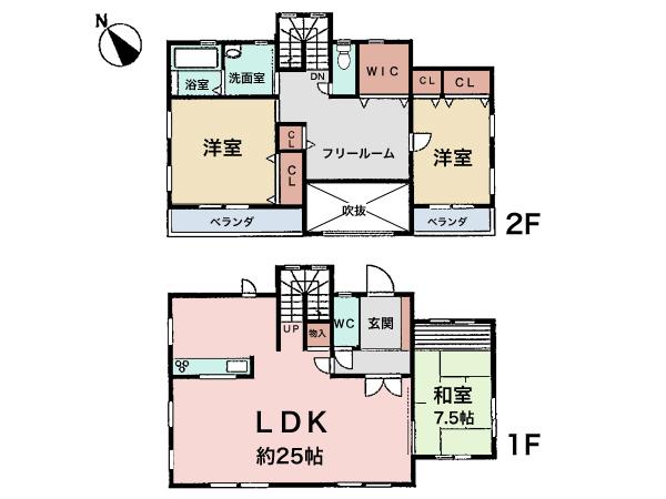Floor plan. 43,800,000 yen, 3LDK + S (storeroom), Land area 194.05 sq m , The building area of ​​121.72 sq m 2 ground floor there is a walk-in closet that can be shared with your family. 