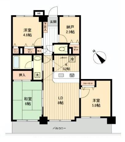 Floor plan. 3LDK, Price 24,900,000 yen, Occupied area 65.08 sq m , Balcony area 10.7 sq m