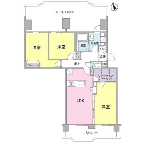 Floor plan. 3LDK, Price 24,990,000 yen, Occupied area 73.28 sq m , 3LDK of balcony area 8.91 sq m roof balcony