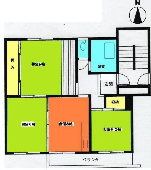 Floor plan. 3DK, Price 4.9 million yen, Occupied area 54.83 sq m , Balcony area 6 sq m