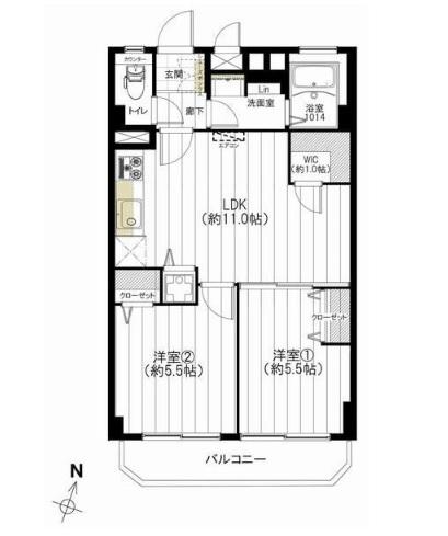 Floor plan. 2LDK, Price 16,900,000 yen, Footprint 50.4 sq m , Balcony area 5.01 sq m