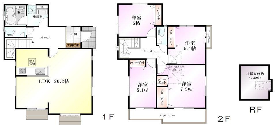 Floor plan. (1 Building), Price 57,800,000 yen, 4LDK, Land area 113.31 sq m , Building area 105.16 sq m