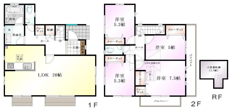 Floor plan. (6 Building), Price 58,800,000 yen, 4LDK, Land area 103.14 sq m , Building area 104.13 sq m