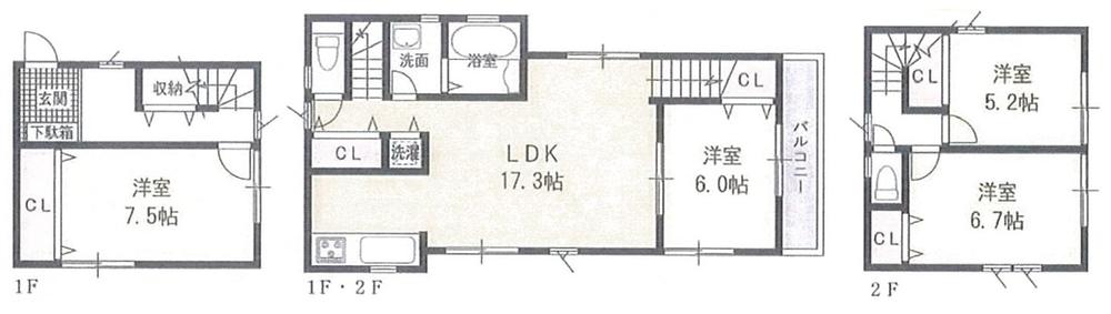 Floor plan. (D Building), Price 34,800,000 yen, 4LDK, Land area 158.36 sq m , Building area 107.21 sq m