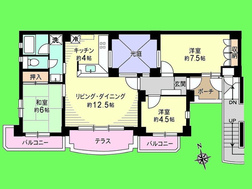 Floor plan. 3LDK, Price 21,800,000 yen, Occupied area 72.88 sq m , Balcony area 15.49 sq m