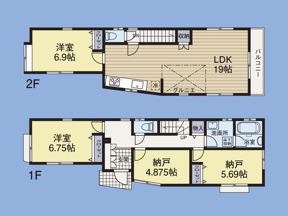 Floor plan. (Building 2), Price 43,800,000 yen, 2LDK+2S, Land area 111.69 sq m , Building area 100.39 sq m