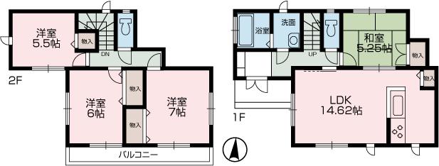Floor plan. (H Building), Price 36.5 million yen, 4LDK, Land area 125.04 sq m , Building area 91.91 sq m