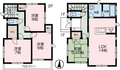 Floor plan. (Q Building), Price 35,800,000 yen, 4LDK, Land area 126.29 sq m , Building area 93.98 sq m