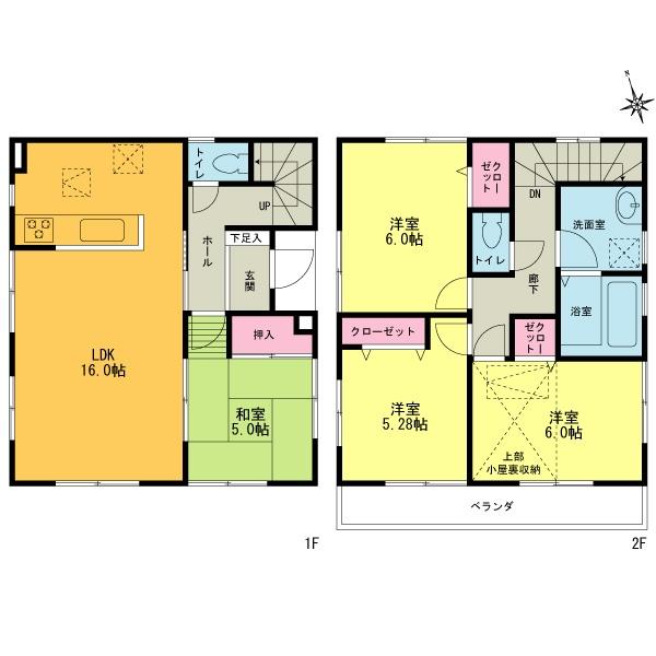 Floor plan. (1 Building), Price 38,800,000 yen, 4LDK, Land area 85.76 sq m , Building area 91.08 sq m