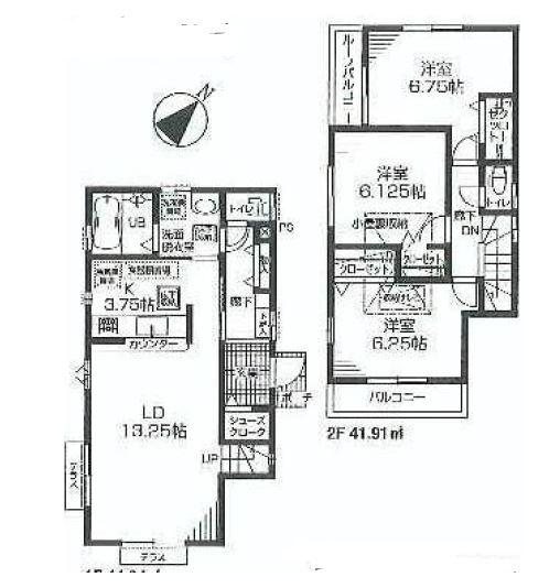 Floor plan. (Building 2), Price 40,800,000 yen, 3LDK, Land area 112.29 sq m , Building area 88.25 sq m