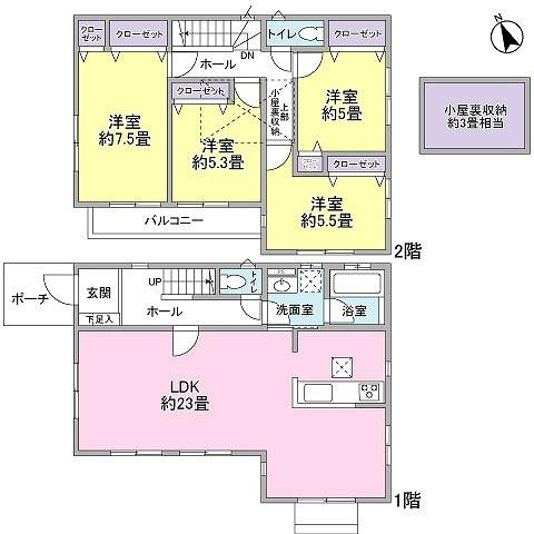 Floor plan. 54,800,000 yen, 4LDK, Land area 103.3 sq m , Building area 109.3 sq m 4 Building floor plan