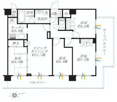 Floor plan. 4LDK, Price 31,800,000 yen, Footprint 85.6 sq m , Balcony area 17.55 sq m sun per ・ Ventilation is a good corner room. 20 sq m more than with a roof balcony! !