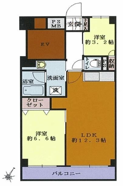 Floor plan. 2LDK, Price 12.5 million yen, Occupied area 49.67 sq m , Balcony area 6.15 sq m Floor