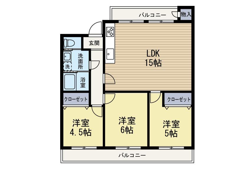 Floor plan. 3LDK, Price 15.8 million yen, Occupied area 68.62 sq m , Balcony area 14.9 sq m