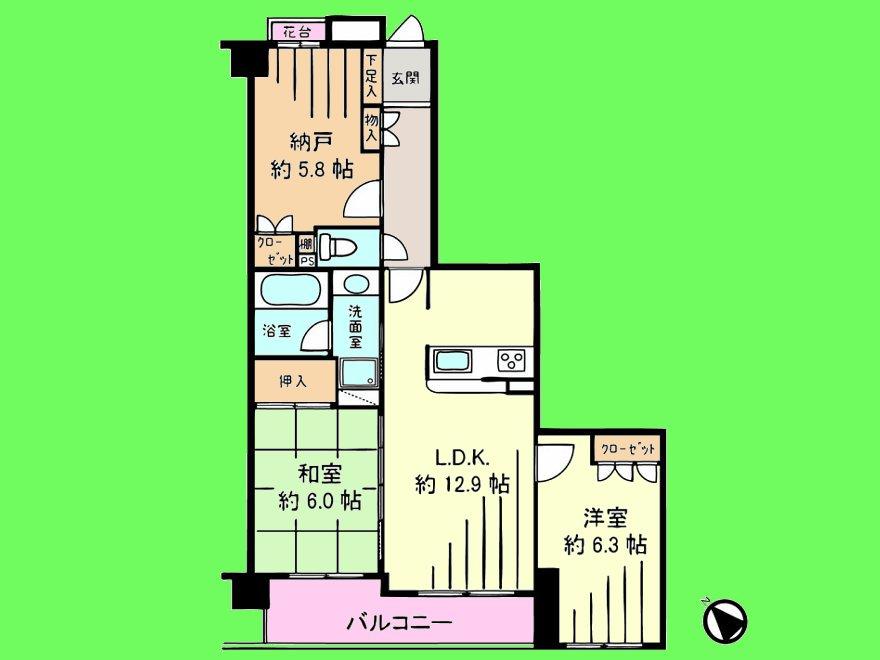 Floor plan. 2LDK + S (storeroom), Price 19,990,000 yen, Occupied area 67.57 sq m , Balcony area 7.51 sq m