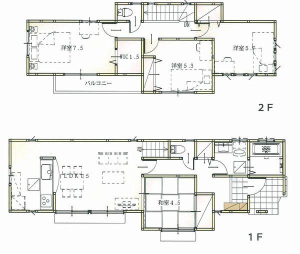 Floor plan. (1 Building), Price 47,958,000 yen, 4LDK, Land area 131.97 sq m , Building area 94.2 sq m