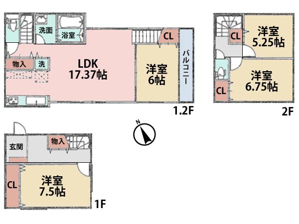 Floor plan. (C Building), Price 37,800,000 yen, 4LDK, Land area 161.02 sq m , Building area 107.21 sq m