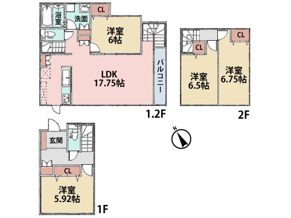Floor plan. (E Building), Price 35,800,000 yen, 4LDK, Land area 161.02 sq m , Building area 105.98 sq m