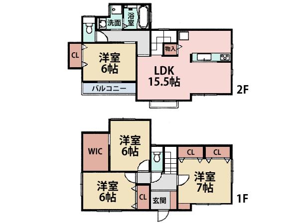 Floor plan. (H Building), Price 35,800,000 yen, 4LDK, Land area 134.87 sq m , Building area 103.09 sq m