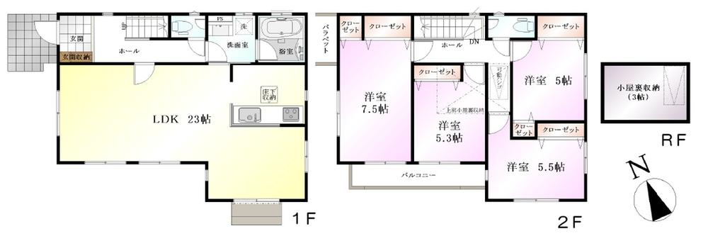 Floor plan. (4 Building), Price 54,800,000 yen, 4LDK, Land area 103.89 sq m , Building area 109.3 sq m