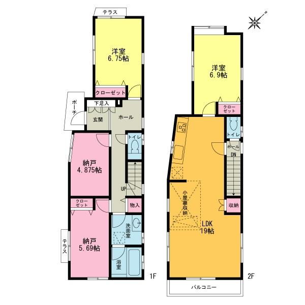 Floor plan. 43,800,000 yen, 2LDK + 2S (storeroom), Land area 111.69 sq m , Building area 100.39 sq m Total floor area: is 100.39 sq m