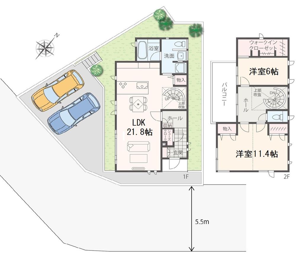 Floor plan. 51,800,000 yen, 2LDK, Land area 145.64 sq m , Building area 103.42 sq m 2 floor room is can be changed to 3LDK by the partition. It is a building of order architecture unique to be able to customize the floor plan to match the growth of the child. 
