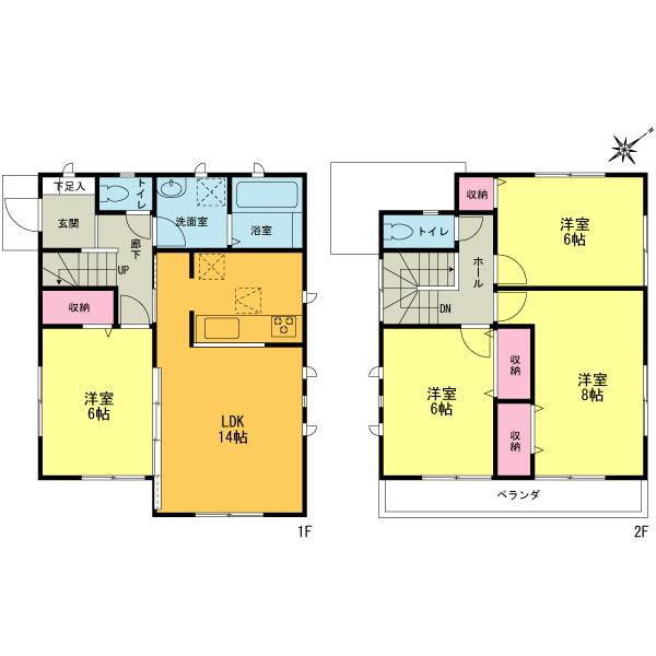 Floor plan. (1 Building), Price 43,800,000 yen, 4LDK, Land area 111 sq m , Building area 94.39 sq m