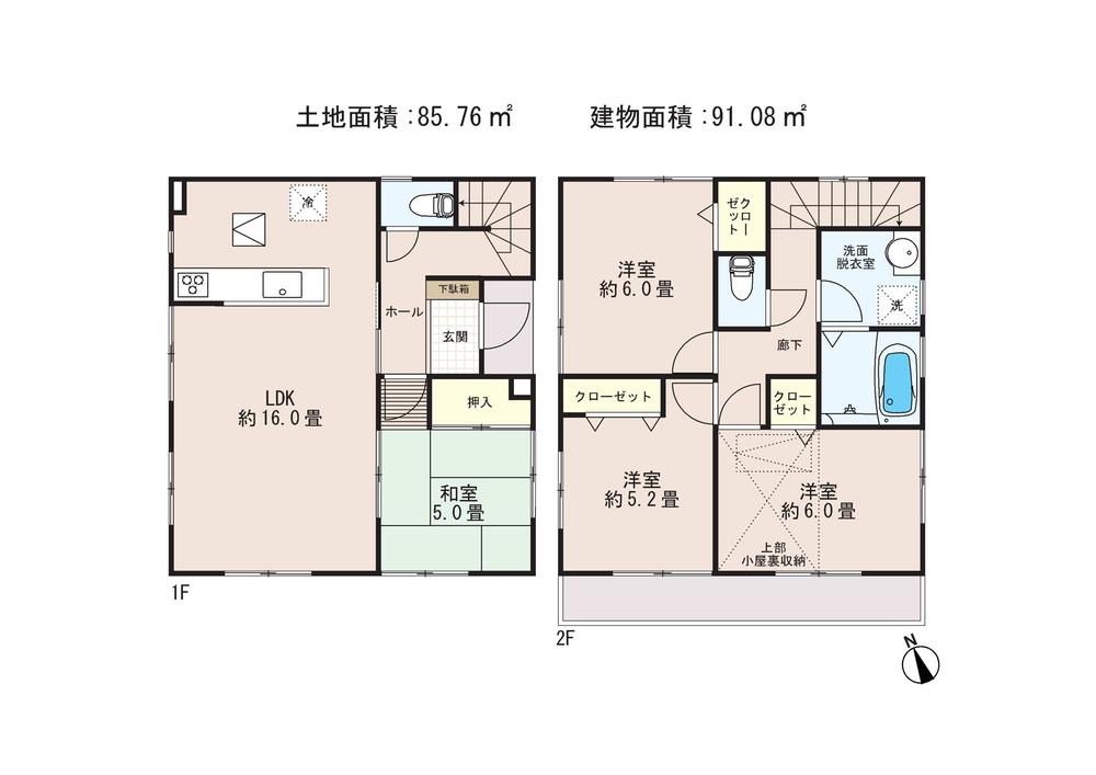 Floor plan. 39,800,000 yen, 4LDK, Land area 85.76 sq m , Building area 91.08 sq m