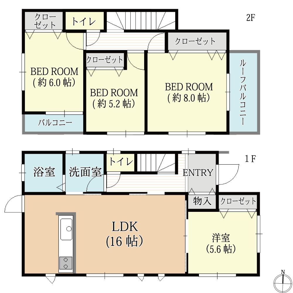 Floor plan. (B Building), Price 39,800,000 yen, 4LDK, Land area 125.01 sq m , Building area 98.95 sq m