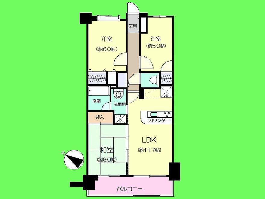 Floor plan. 3LDK, Price 20,300,000 yen, Occupied area 63.69 sq m , Balcony area 10.03 sq m