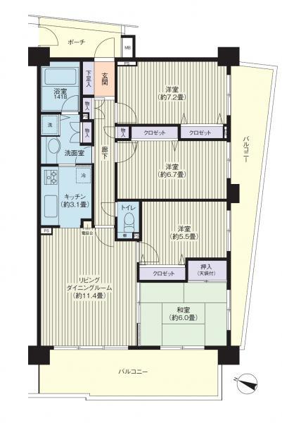Floor plan. 4LDK, Price 34,900,000 yen, Occupied area 87.75 sq m , Balcony area 27.2 sq m