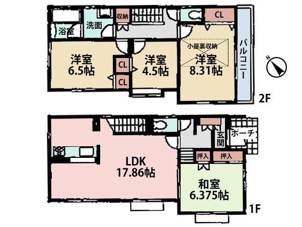 Floor plan. (3 Building), Price 44,800,000 yen, 4LDK, Land area 123.5 sq m , Building area 100.29 sq m