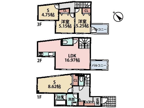 Floor plan. (4 Building), Price 36,800,000 yen, 2LDK+2S, Land area 66.09 sq m , Building area 101.26 sq m