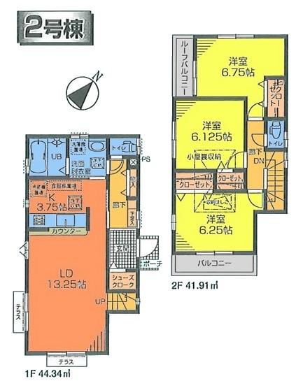 Floor plan. (Building 2), Price 40,800,000 yen, 3LDK, Land area 112.29 sq m , Building area 86.25 sq m