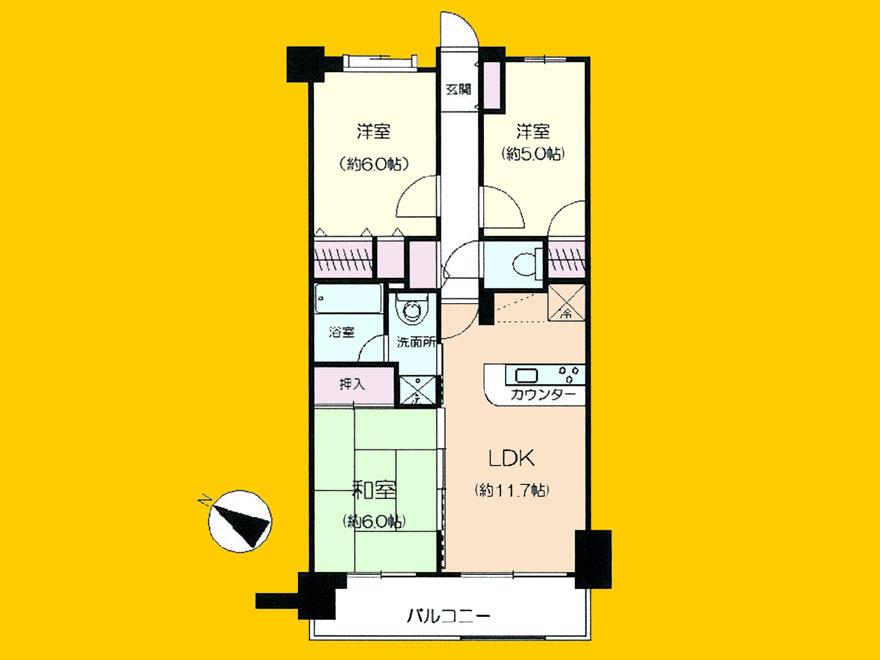 Floor plan. 3LDK, Price 20,300,000 yen, Occupied area 63.69 sq m , Balcony area 10.03 sq m