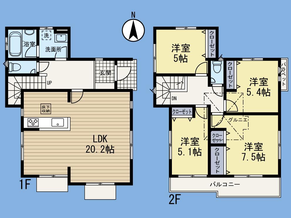 Floor plan. (1 Building), Price 57,800,000 yen, 4LDK, Land area 113.31 sq m , Building area 105.16 sq m