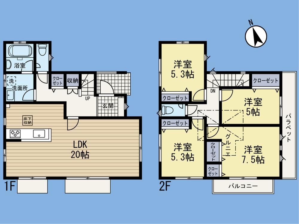 Floor plan. (6 Building), Price 58,800,000 yen, 4LDK, Land area 103.14 sq m , Building area 104.13 sq m