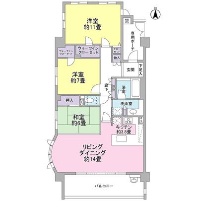 Floor plan. 6 floor of the south ・ West ・ For the north of the three-way angle room, Day ・ View both say the room