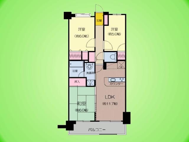 Floor plan. 3LDK, Price 19.5 million yen, Occupied area 63.69 sq m , Balcony area 10.03 sq m