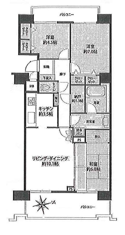 Floor plan. 3LDK, Price 32,800,000 yen, Occupied area 75.26 sq m , Balcony area 18.36 sq m floor plan